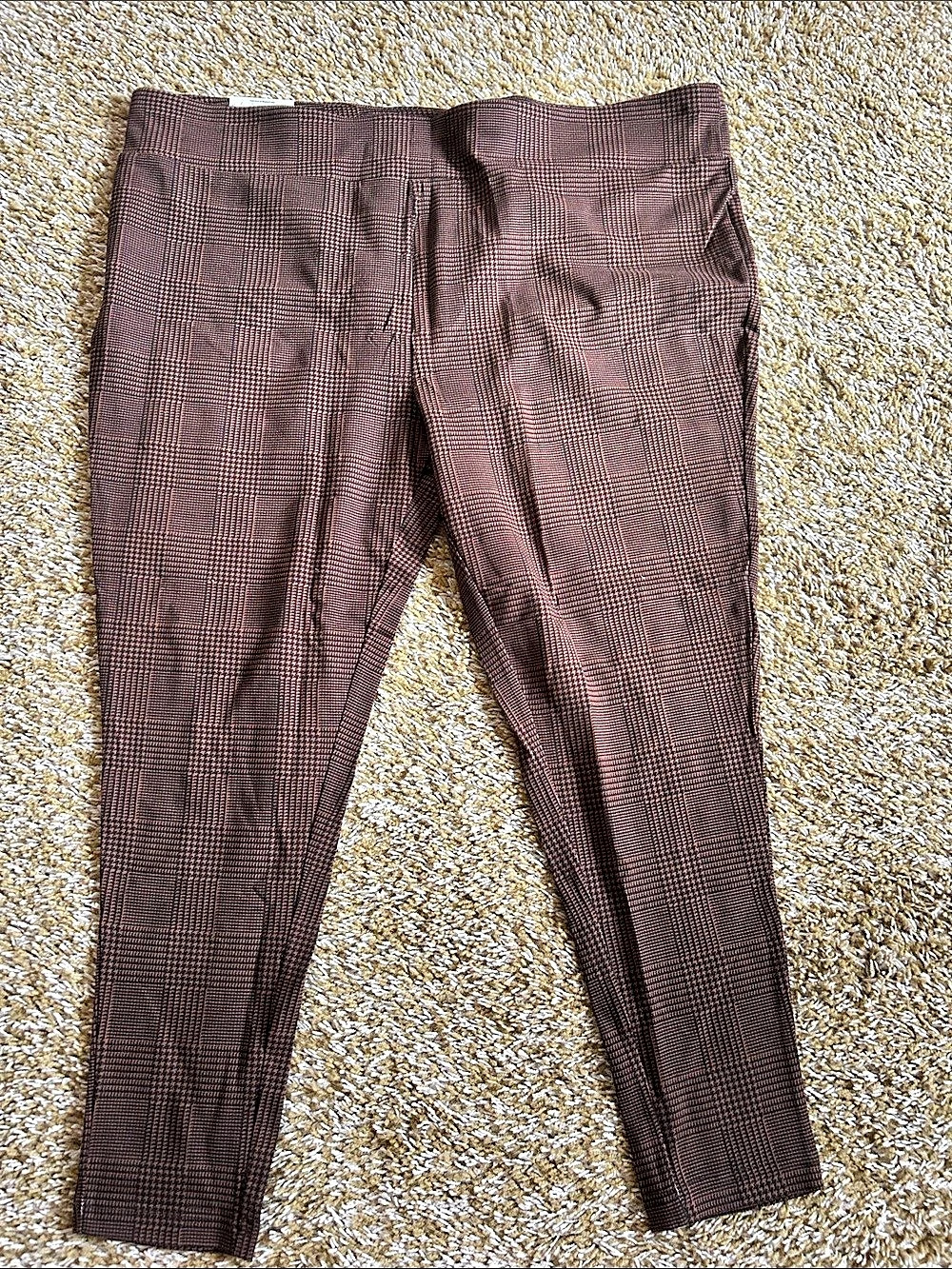 Terra & Sky High Rise Flared Fit Plaid Leggings Brown 4X NWT